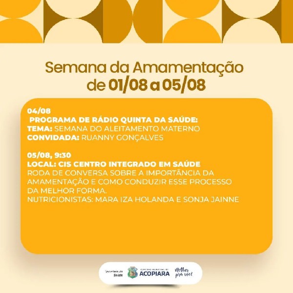 Governo municipal de Acopiara realiza a campanha Agosto Dourado no Hospital municipal e nas Unidades Básicas de Saúde